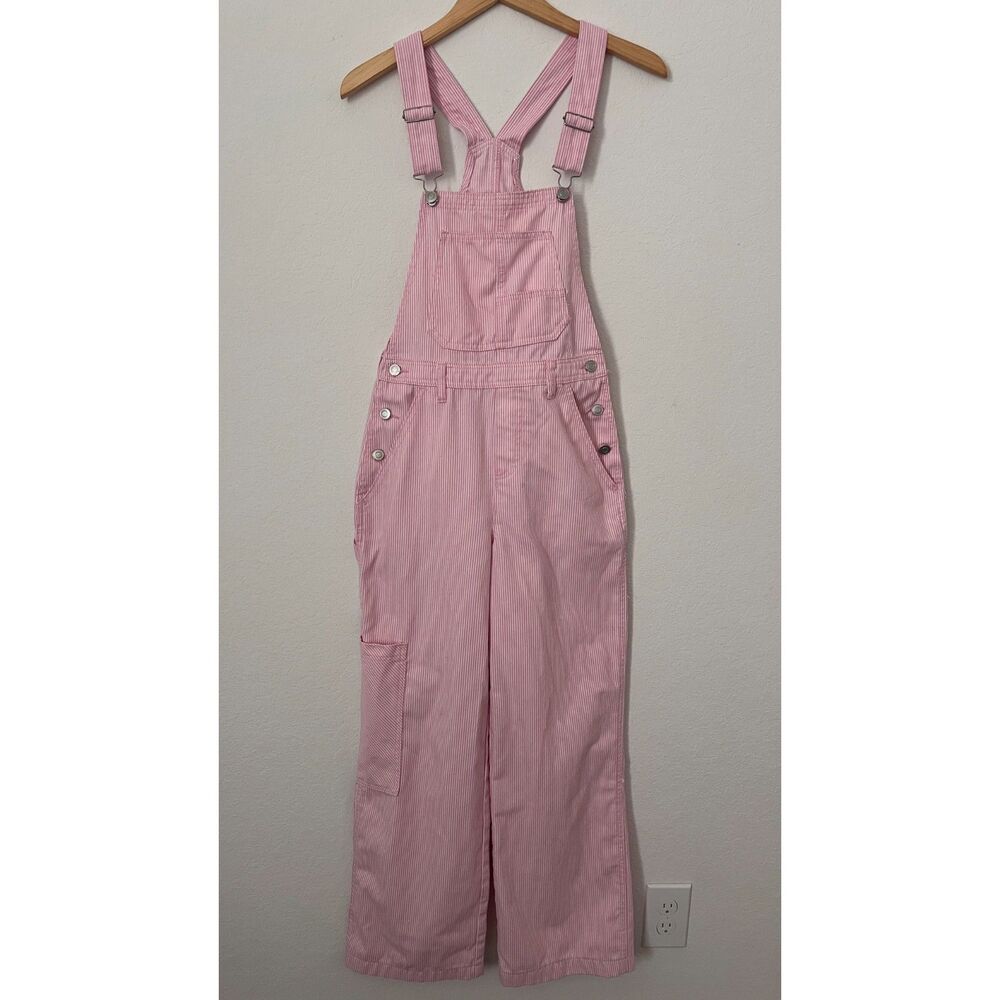 Altar’d State Jean Overalls Pink White Stripe Womens XS